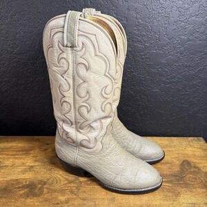 Hondo‎ 1040 Bullhide Leather Western Cowboy Boots Mens 6.5 Round Toe Beige Grey
